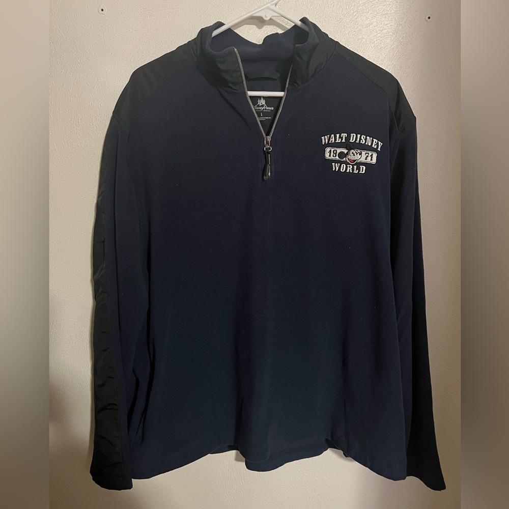 DISNEY Walt Disney‎ World 1971 Embossed Quarter Zip Navy Blue Black Men's Size L